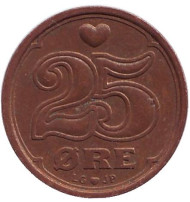 Монета 25 эре. 2000 год, Дания. Монета 25 эре. 2000 год, Дания.