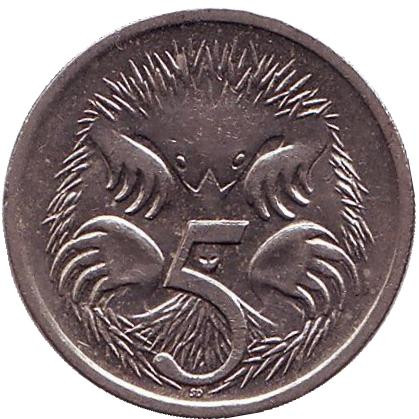 Монета 5 центов. 1987 год, Австралия. Ехидна.