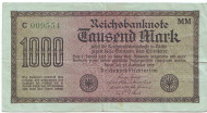 Рейхсбанкнота 1000 марок. 1922 год, Веймарская республика. Рейхсбанкнота 1000 марок. 1922 год, Веймарская республика.
