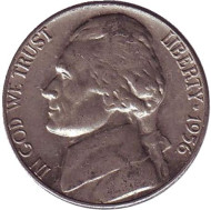 Монета 5 центов. 1956 год, США. Джефферсон. Монтичелло. Монета 5 центов. 1956 год, США. Джефферсон. Монтичелло.