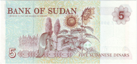 Банкнота 5 динаров. 1993 год, Судан.