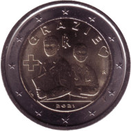 Монета 2 евро. 2021 год, Италия. Спасибо медицинским работникам. Борьба с пандемией COVID-19. Монета 2 евро. 2021 год, Италия. Спасибо медицинским работникам. Борьба с пандемией COVID-19.