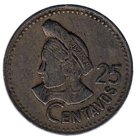 Монета 25 сентаво. 1985 год, Гватемала. Индианка.