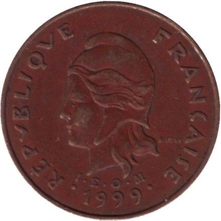 Монета 100 франков. 1999 год, Французская Полинезия. Скалистый остров Муреа. Монета 100 франков. 1999 год, Французская Полинезия. Скалистый остров Муреа.