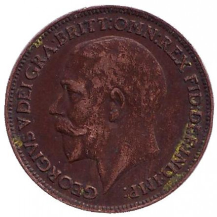 Монета 1 фартинг. 1921 год, Великобритания.