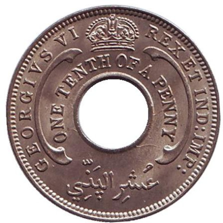 Монета 1/10 пенни. 1939 год, Британская Западная Африка.