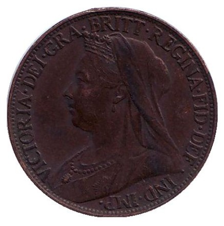 Монета 1 фартинг. 1900 год, Великобритания.