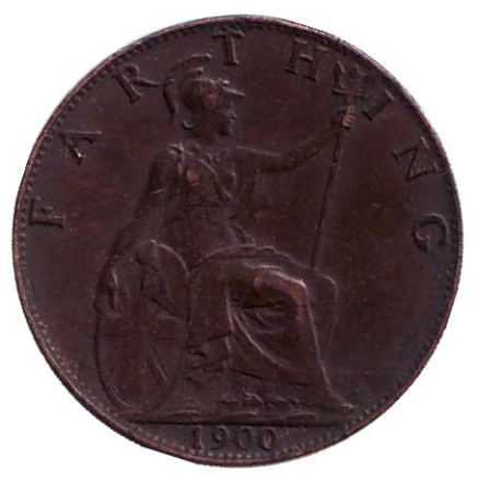 Монета 1 фартинг. 1900 год, Великобритания.