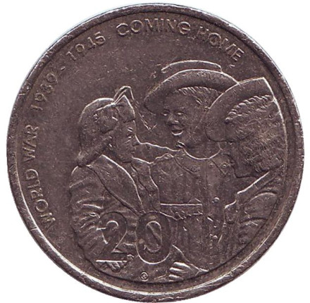 Монета 20 центов. 2005 год, Австралия. 60-летие окончания Второй Мировой войны.