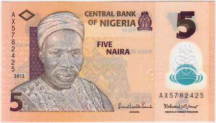 Банкнота 5 найр. 2013 год, Нигерия.