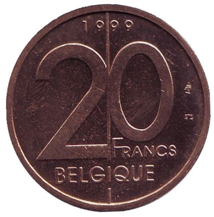 Монета 20 франков. 1999 год, Бельгия. (Belgique)