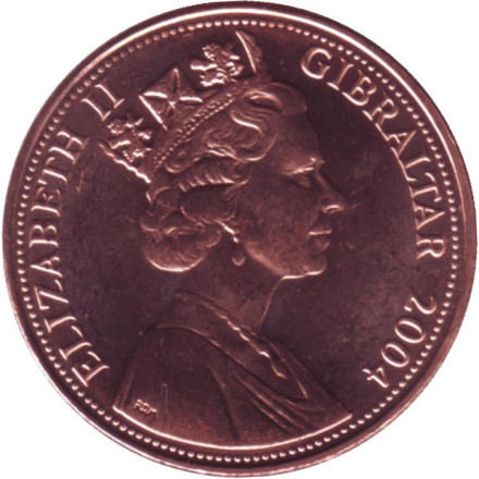 Монета 2 пенса. 2004 год, Гибралтар. Захват Гибралтара в 1704 году. 4 ключа. UNC.