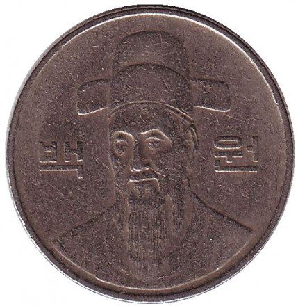 Монета 100 вон. 1989 год, Южная Корея. Монета 100 вон. 1989 год, Южная Корея.