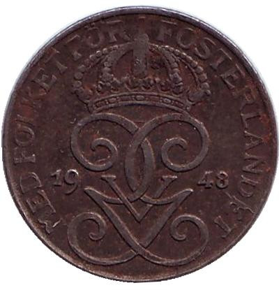 Монета 1 эре. 1948 год, Швеция.