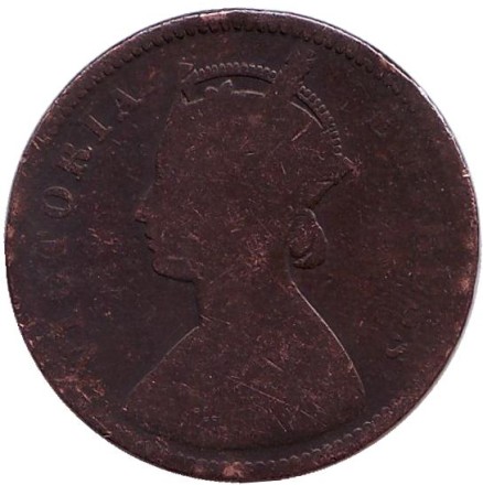 Монета 1/4 анны. 1877 год, Индия Британская.