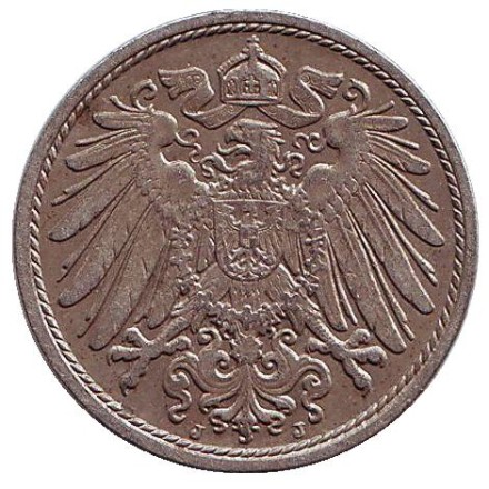 Монета 10 пфеннигов. 1912 год (J), Германская империя. Монета 10 пфеннигов. 1912 год (J), Германская империя.