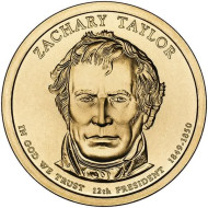 12-й президент США. Закари Тейлор. Монетный двор P. 1 доллар, 2009 год, США. 12-й президент США. Закари Тейлор. Монетный двор P. 1 доллар, 2009 год, США.