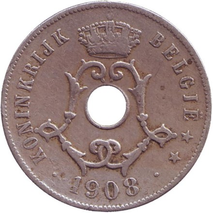 Монета 25 сантимов. 1908 год, Бельгия. (Belgie) Монета 25 сантимов. 1908 год, Бельгия. (Belgie)
