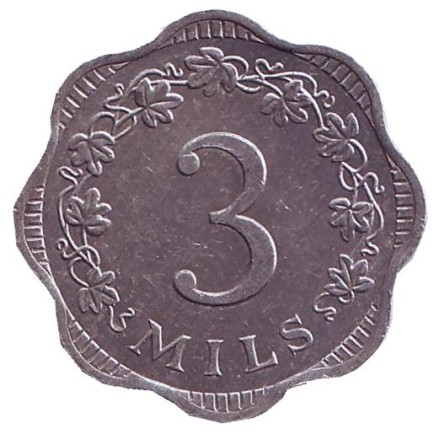 Монета 3 миля. 1972 год, Мальта. Пчела. Монета 3 миля. 1972 год, Мальта. Пчела.