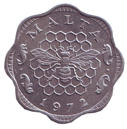 Монета 3 милля. 1972 год, Мальта. Пчела.