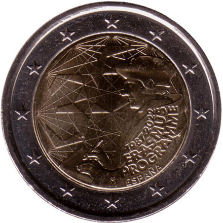 Монета 2 евро. 2022 год, Испания. 35 лет программе Эразмус.
