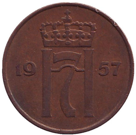 Монета 5 эре. 1957 год, Норвегия.