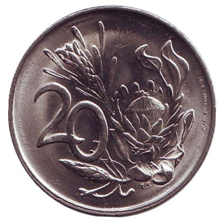 Монета 20 центов. 1978 год, ЮАР. UNC. Цветок протея.