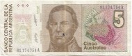 Банкнота 5 аустралей. 1985-1989 гг., Аргентина. Тип 2.