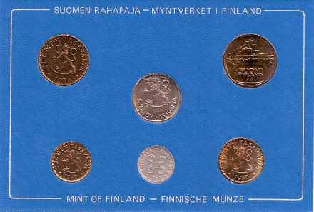 Набор монет Финляндии (6 шт), 1980 год, Финляндия. (в банковской упаковке)