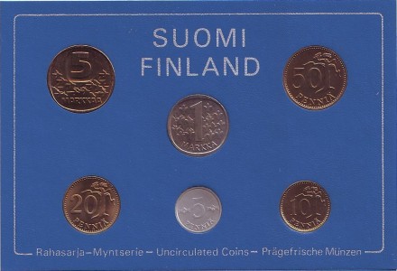 Набор монет Финляндии (6 шт), 1980 год, Финляндия. (в банковской упаковке) Набор монет Финляндии (6 шт), 1980 год, Финляндия. (в банковской упаковке)