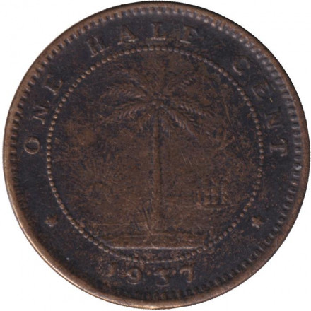 Монета 1/2 цента. 1937 год, Либерия. Слон.