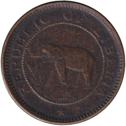 Монета 1/2 цента. 1937 год, Либерия. Слон.