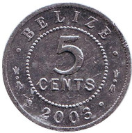 Монета 5 центов. 2003 год, Белиз. Монета 5 центов. 2003 год, Белиз.