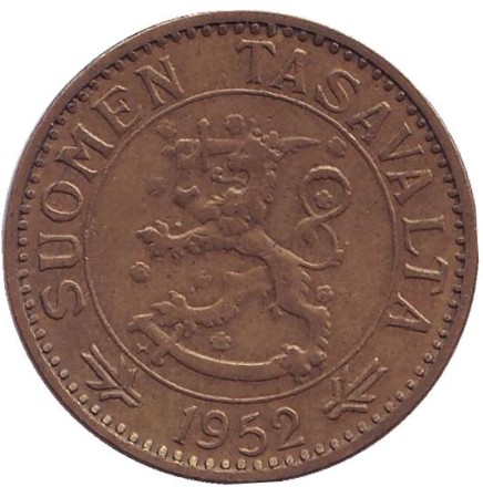 Монета 50 марок. 1952 год, Финляндия. Монета 50 марок. 1952 год, Финляндия.