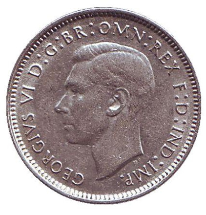 Монета 6 пенсов. 1946 год, Австралия. Монета 6 пенсов. 1946 год, Австралия.