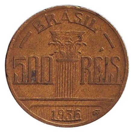 Монета 500 рейсов. 1936 год, Бразилия.
