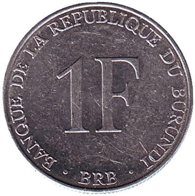Монета 1 франк, 1980 год, Бурунди.
