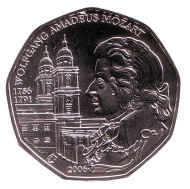 Монета 5 евро. 2006 год, Австрия. 250-летие со дня рождения В.А. Моцарта. Монета 5 евро. 2006 год, Австрия. 250-летие со дня рождения В.А. Моцарта.