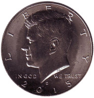 Монета 1/2 доллара (50 центов), 2015 год (D), США. Джон Кеннеди. Монета 1/2 доллара (50 центов), 2015 год (D), США. Джон Кеннеди.