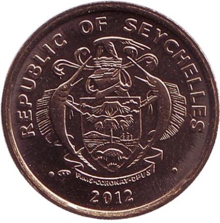 Монета 10 центов. 2012 год, Сейшельские острова. Желтопёрый тунец.