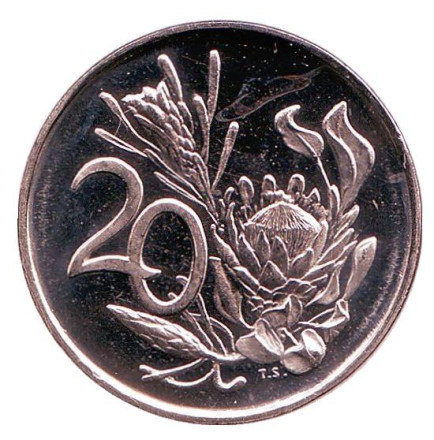 Монета 20 центов. 1984 год, ЮАР. UNC. Цветок протея.