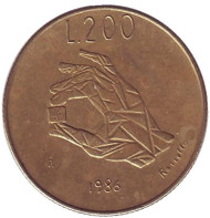 Монета 200 лир. 1986 год, Сан-Марино. Создание микросхем. Монета 200 лир. 1986 год, Сан-Марино. Создание микросхем.