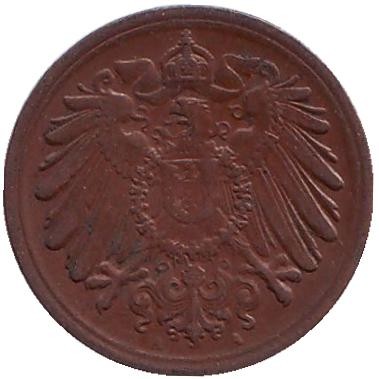 Монета 1 пфенниг. 1905 год (A), Германская империя. Монета 1 пфенниг. 1905 год (A), Германская империя.