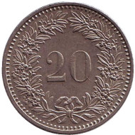 Монета 20 раппенов. 1984 год, Швейцария. Монета 20 раппенов. 1984 год, Швейцария.