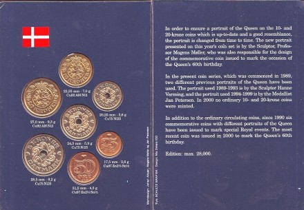 Годовой набор монет Дании 2001 года. (7 штук).  Годовой набор монет Дании 2001 года. (7 штук).