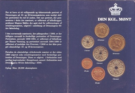 Годовой набор монет Дании 2001 года. (7 штук).  Годовой набор монет Дании 2001 года. (7 штук).