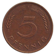 Монета 5 пфеннигов. 1978 год (J), ФРГ. Дубовые листья. Монета 5 пфеннигов. 1978 год (J), ФРГ. Дубовые листья.