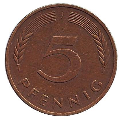 Монета 5 пфеннигов. 1978 год (J), ФРГ. Из обращения. Дубовые листья.