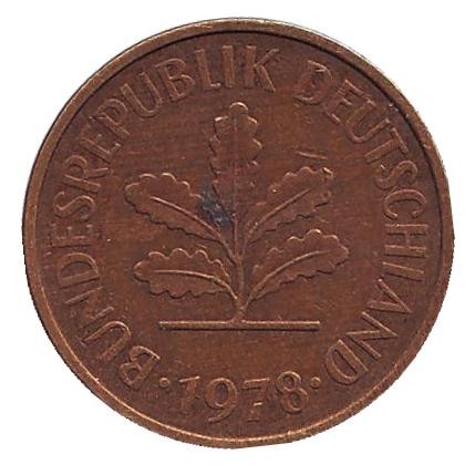 Монета 5 пфеннигов. 1978 год (J), ФРГ. Дубовые листья.