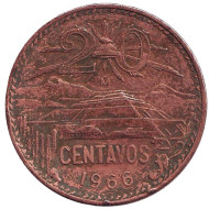 Монета 20 сентаво. 1966 год, Мексика. Пирамида Солнца. Монета 20 сентаво. 1966 год, Мексика. Пирамида Солнца.